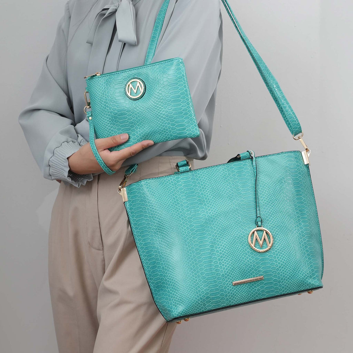 Beryl Embossed Tote Bag and Wristlet Set