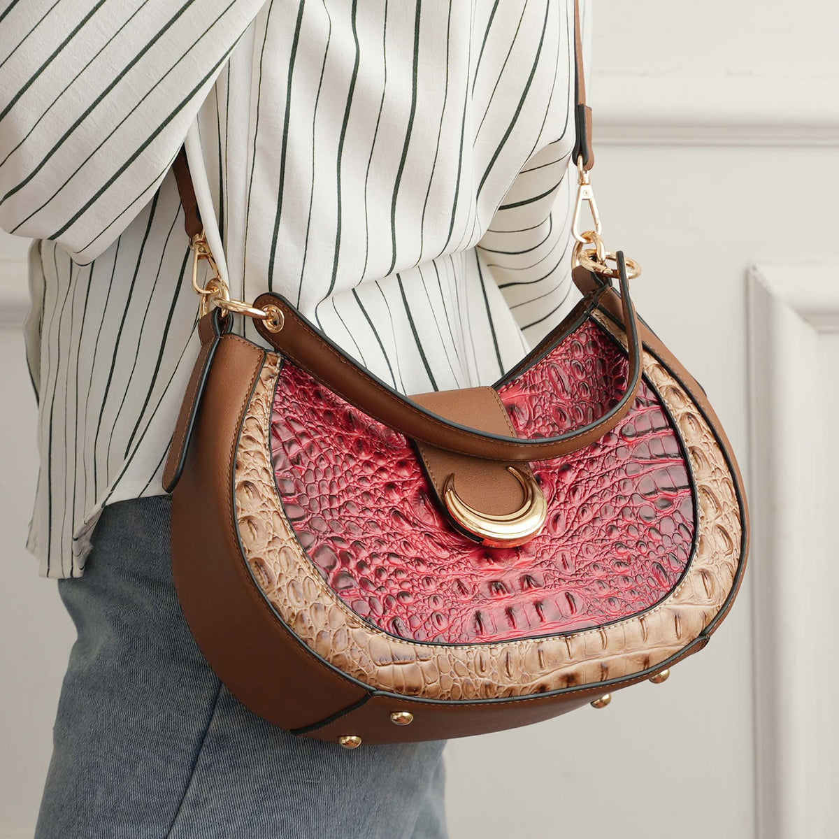 Jain Croc-Embossed Shoulder Bag