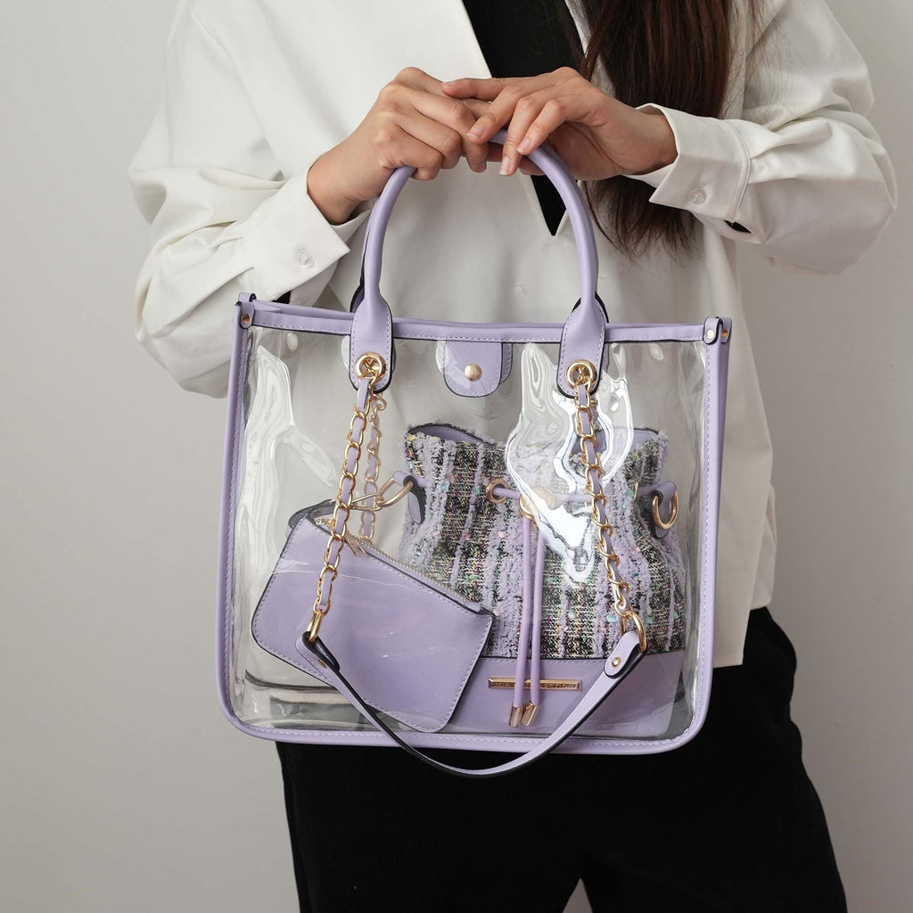 Diva PVC Tote Bag with Tweed Bucket Bag