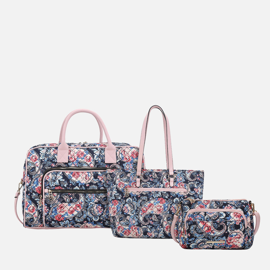 Zoe Quilted Cotton Weekender and Crossbody Bag