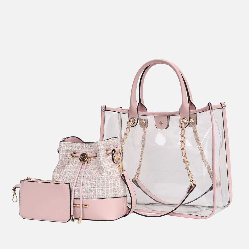 MKF Collection by Mia K. - Diva PVC Tote Bag with Tweed Bucket Bag