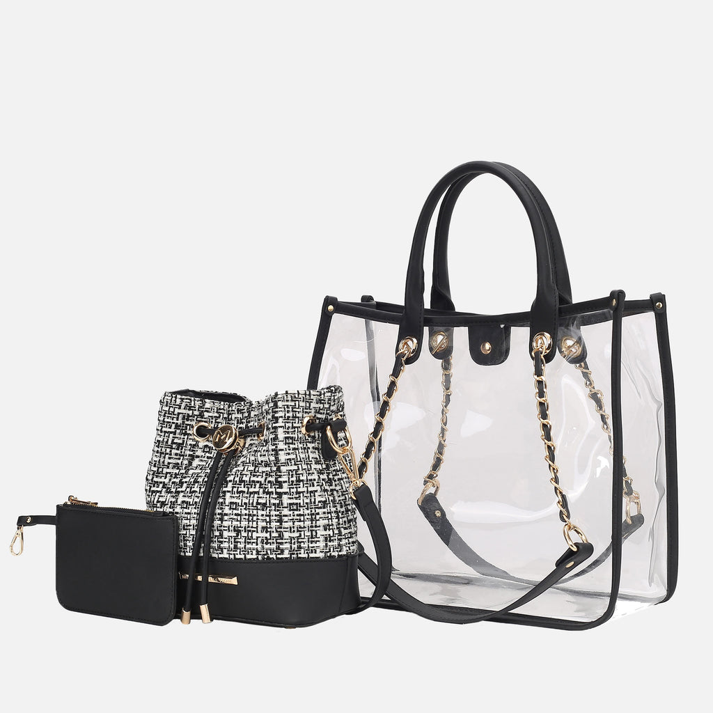 MKF Collection by Mia K. - Diva PVC Tote Bag with Tweed Bucket Bag