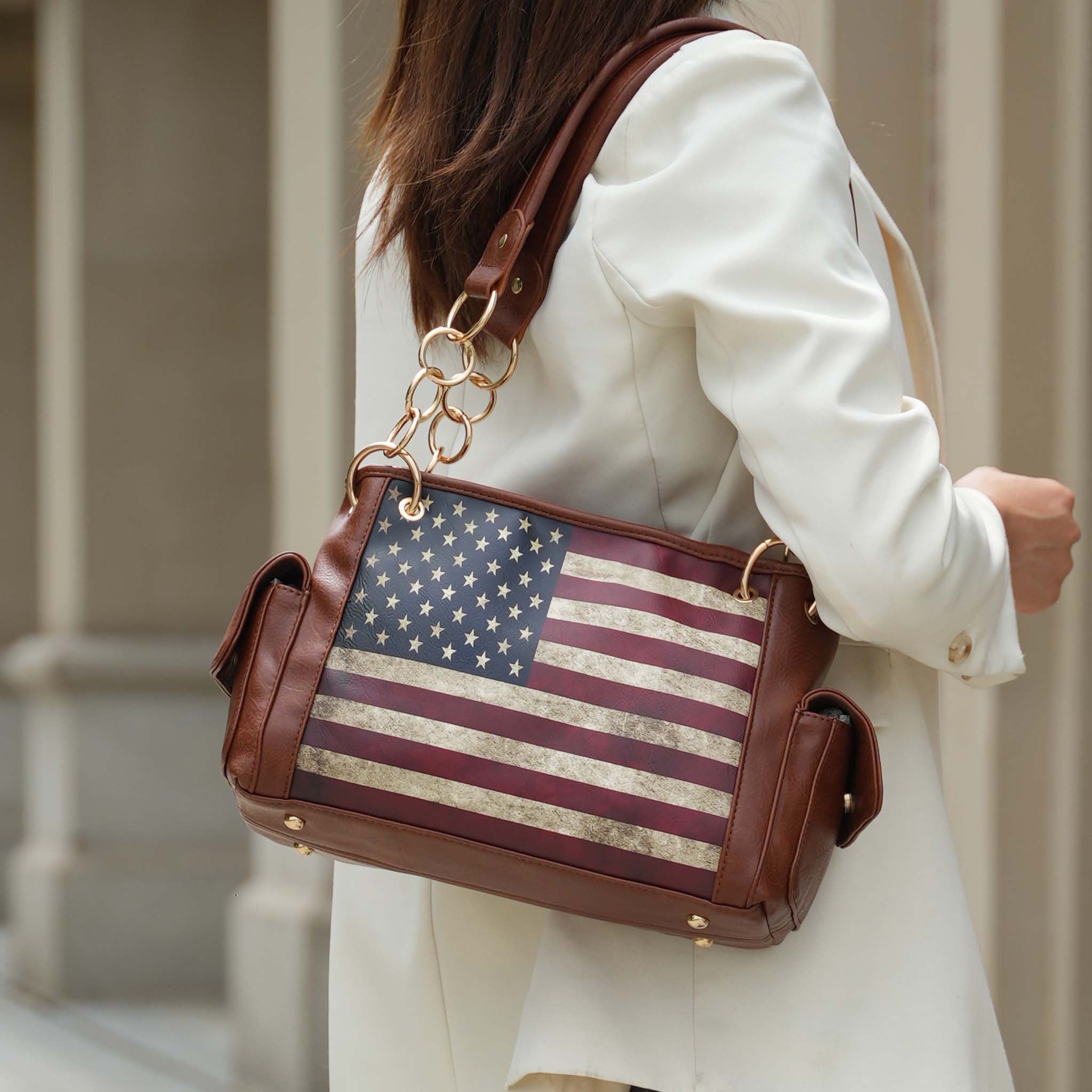 MKF Collection by Mia K. - Alaina Printed Flag Shoulder Bag