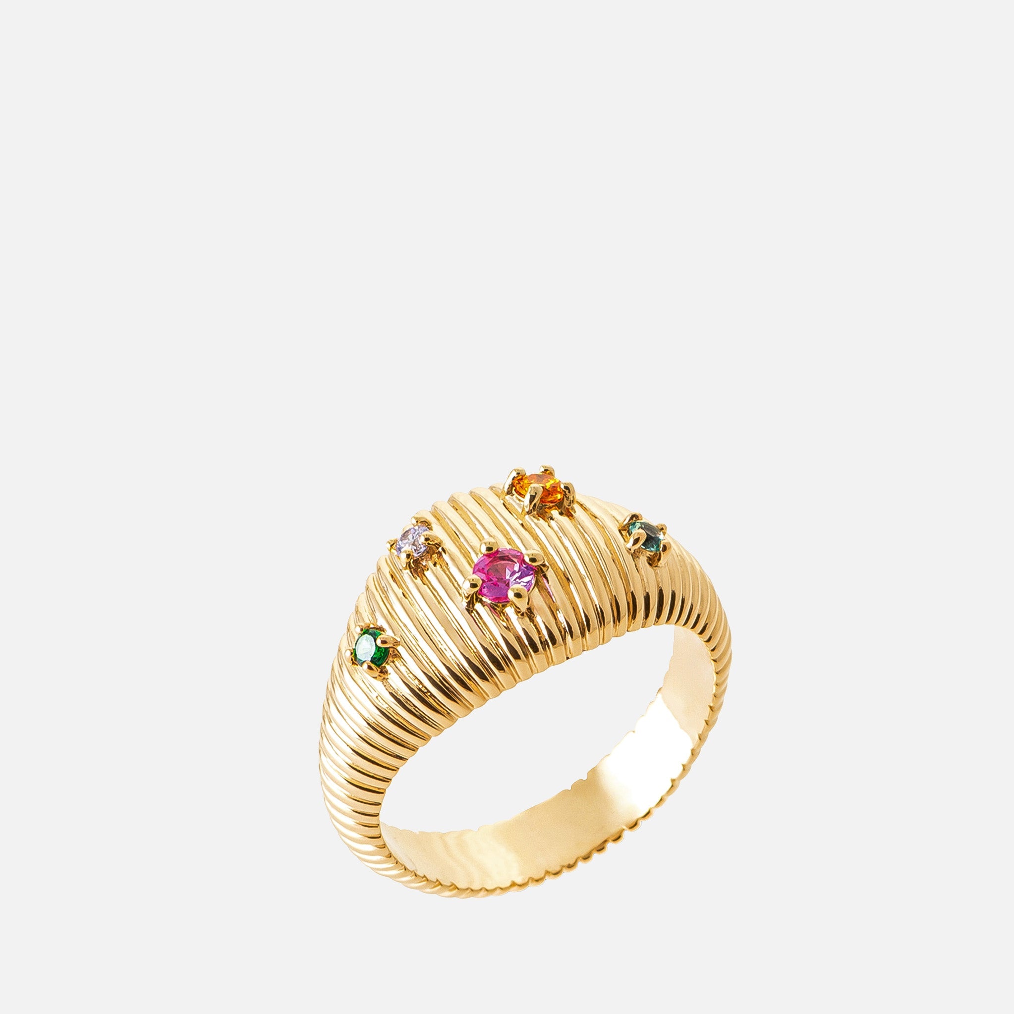 MKF Collection by Mia K. - Solaris Multicolor Stone Ribbed Ring