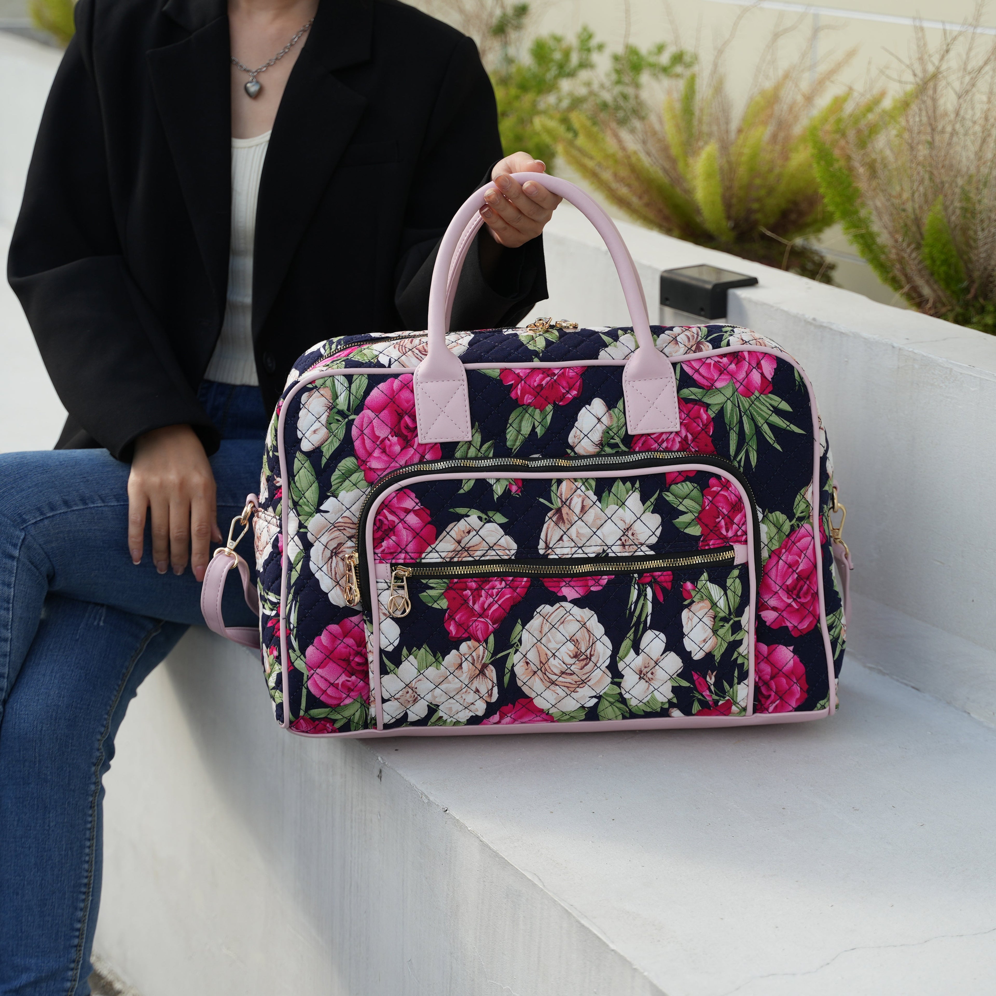 MKF Collection by Mia K. - Zoe Quilted Cotton Weekender and Crossbody Bag