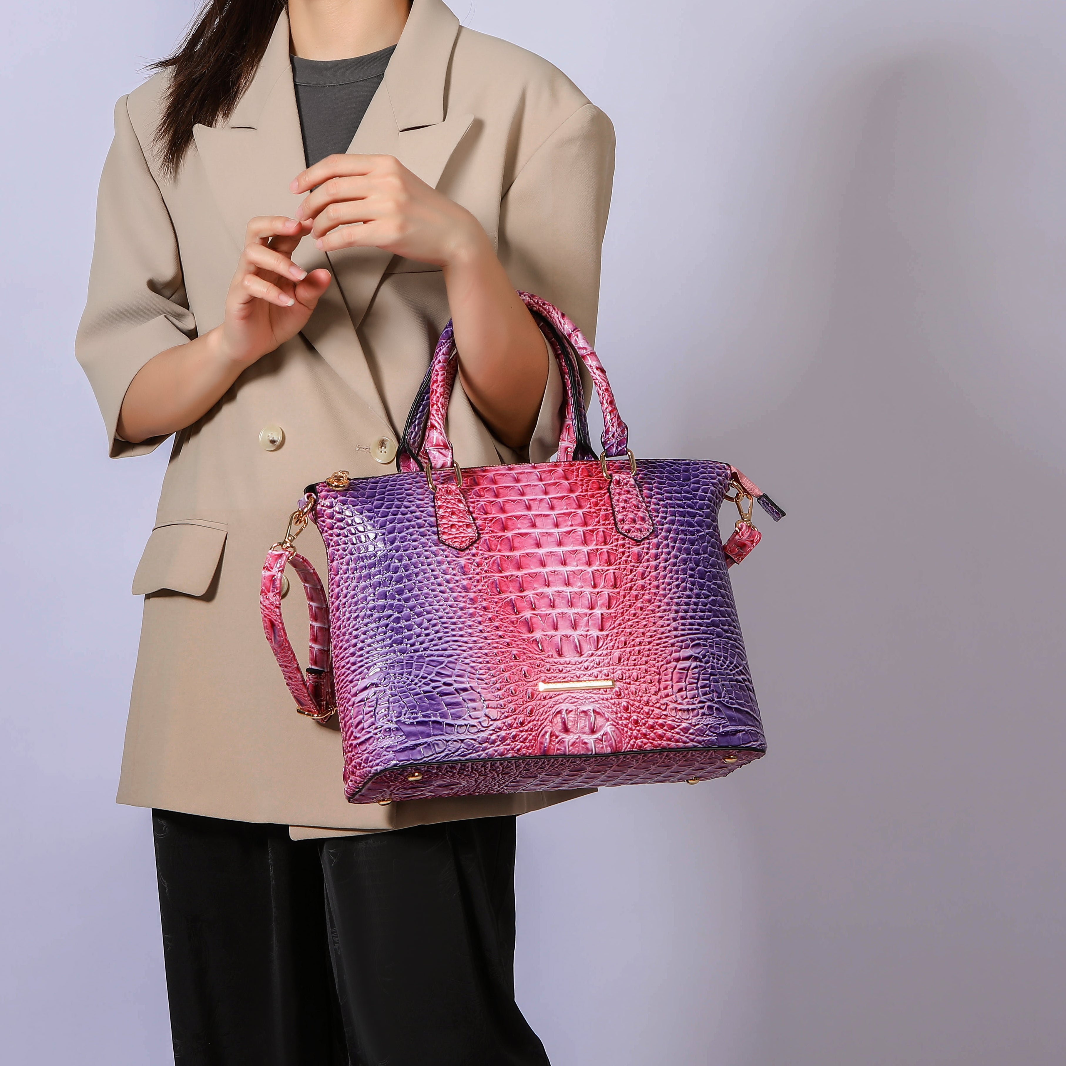 MKF Collection by Mia K. - Liora Gradient Croc Shoulder Bag and Wallet Set