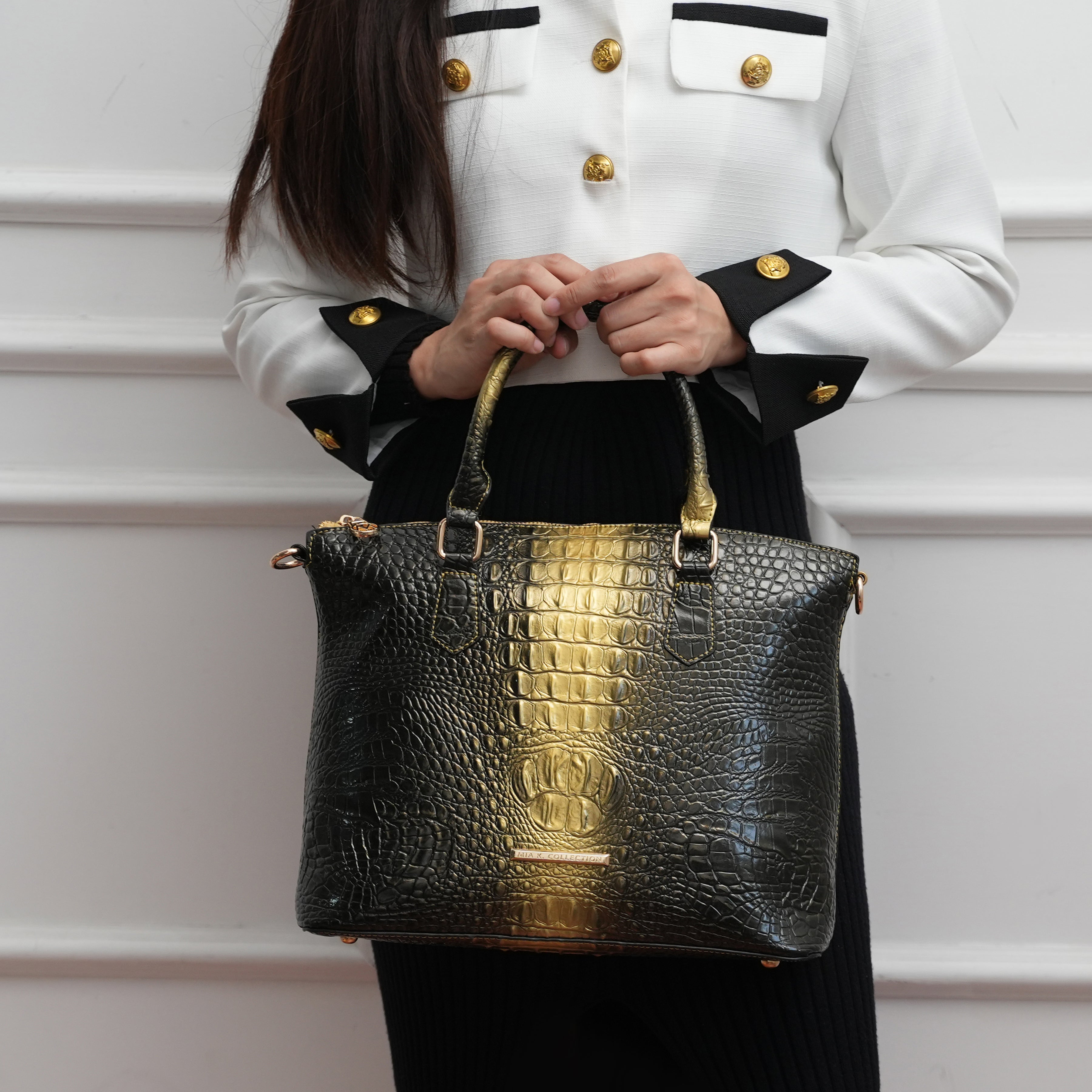 MKF Collection by Mia K. - Liora Croc-Embossed Tote Bag and Set