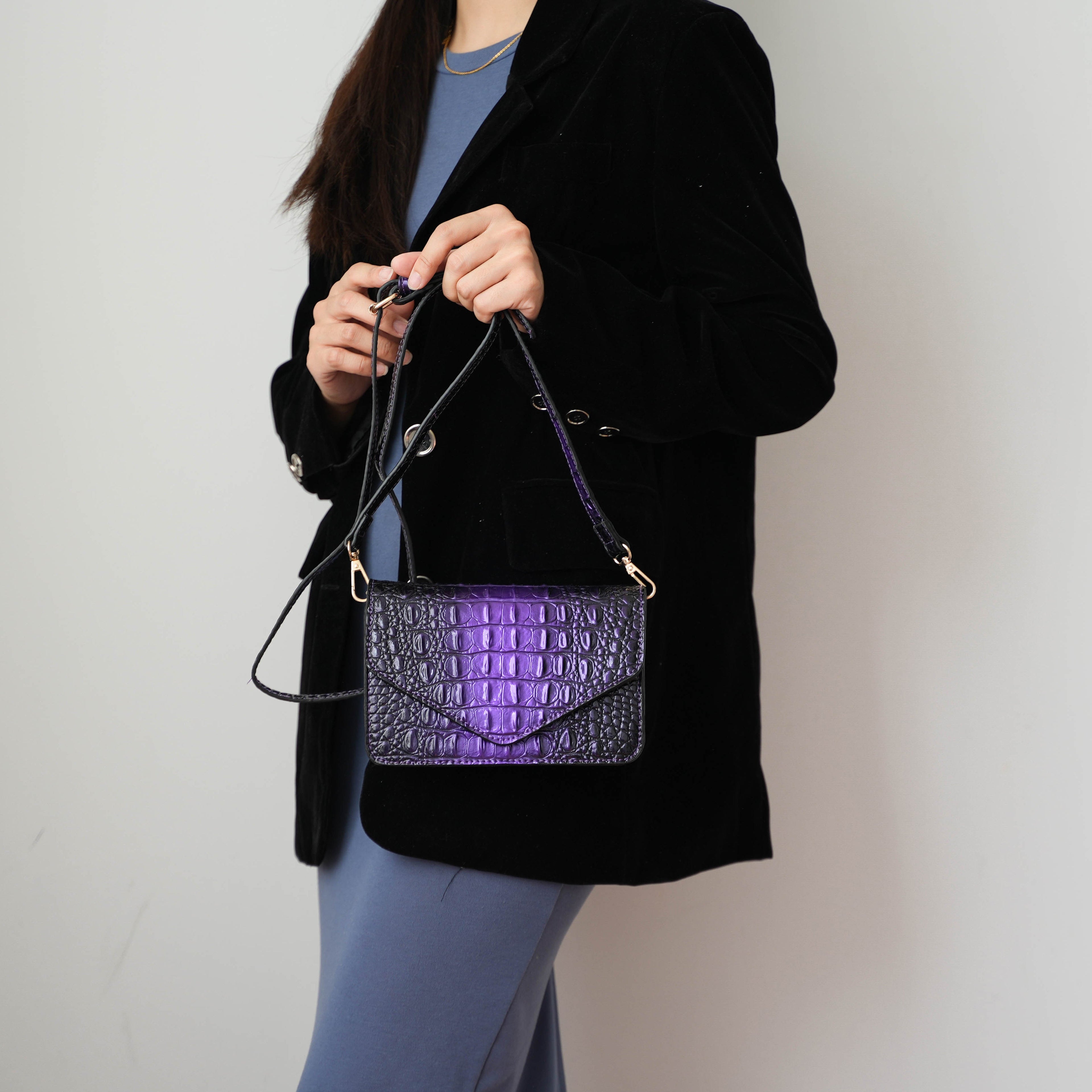 MKF Collection by Mia K. - Vanta Croc-Embossed Saddle Bag