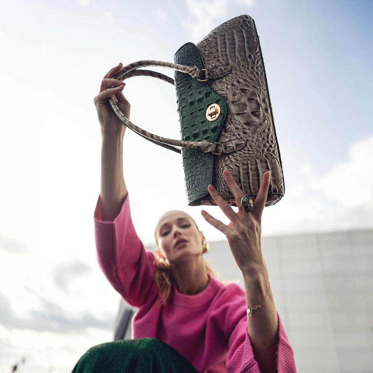 Liviana Croc-Embossed Elongated Shoulder Bag